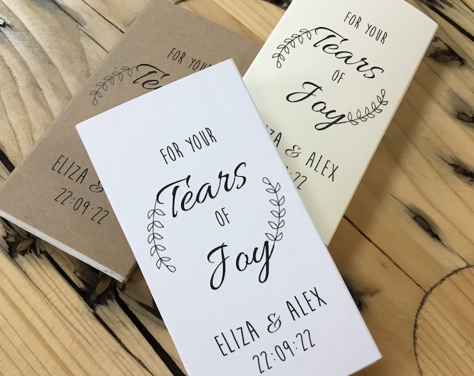 Featured listing image: Personalized Tears of Joy Wedding Tissue Sleeve Favors