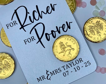 Custom Place Setting Wedding Favour Idea. Chocolate Coin Personalised Table Favor Gift. Wedding Reception Sweet Favour For Richer For Poorer