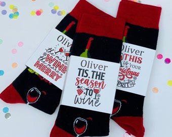 Red Wine Christmas Socks: Custom Festive Man Gift