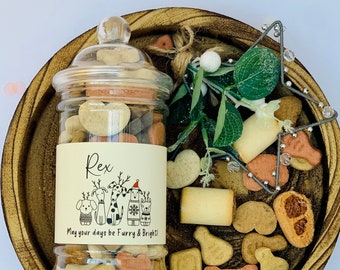 Personalized Dog Treat Jar – Christmas Gift, Puppy Stocking Stuffer