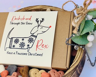 Personalized Christmas Dog Treat Box: Sausage Dog Dachshund Gift