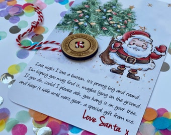 Personalised Santa's Lost Button Decoration - Christmas Eve Box Gift -  Reusable Kid's Xmas Idea - Custom Father Christmas Lost Button