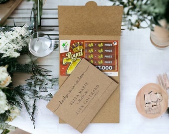 Personalised Lottery Ticket Holder Lotto Scratch Card Wallet Wedding Favor YOUR NAMES