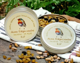 Personalized Bird Seed Funeral Favors: Forget Me Not Memorial Tins