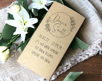 Personalized Funeral Favor Tissue Sleeves - Remembrance Gift (Set of 10)