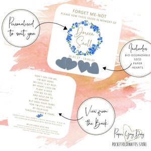 Recuerdos funerarios plantables con forma de corazón de semillas Recuerdos funerarios personalizados con semillas Papel con semillas personalizado. No me olvides. Corazones de papel con semillas de confeti
