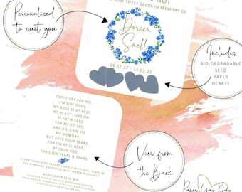Plantable Seed Paper Heart Funeral Favors: Forget-Me-Not Wildflower Seeds