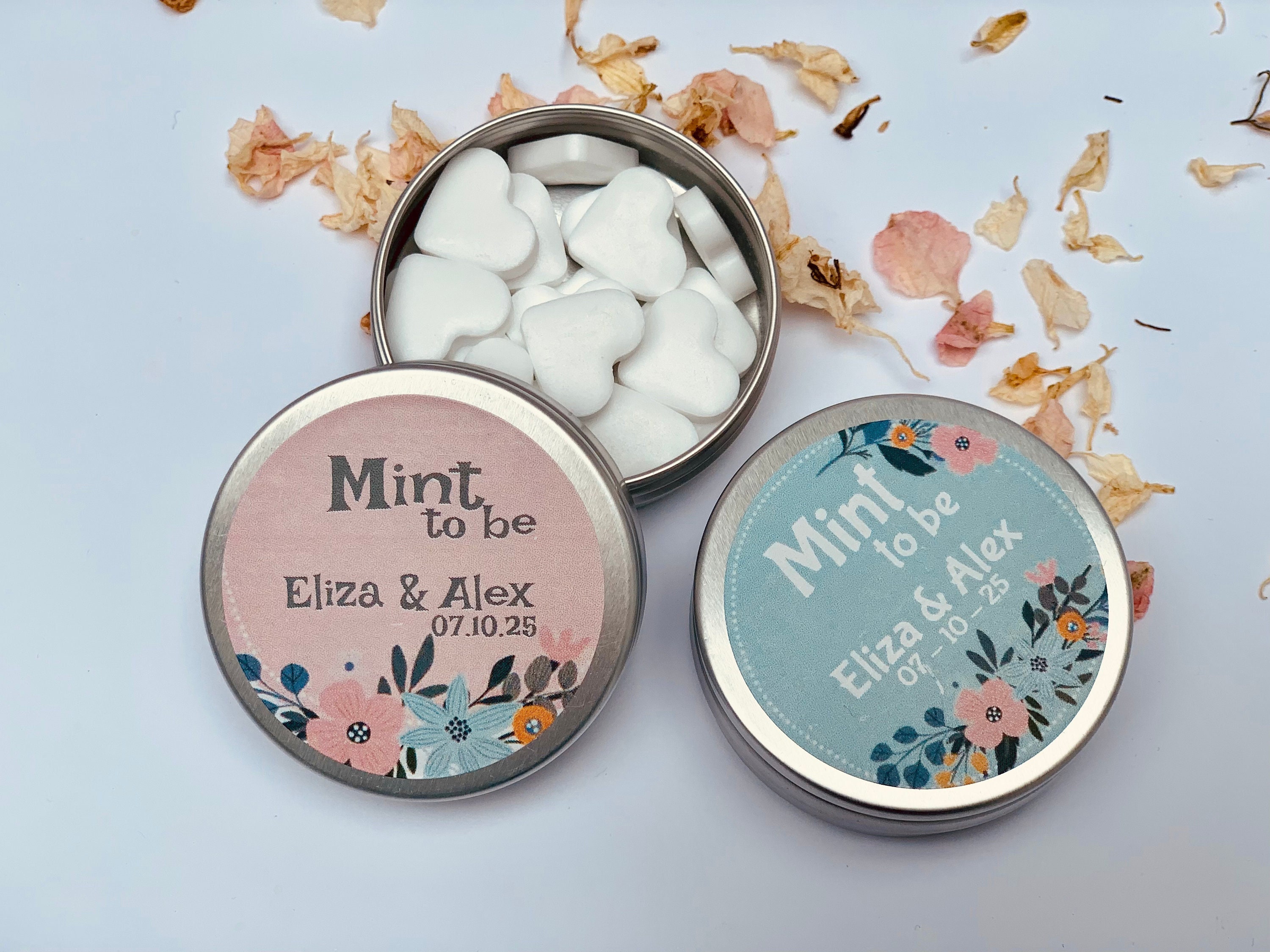 40-200 Personalized Heart Shaped Mint Tins - Wedding Shower Party Favors