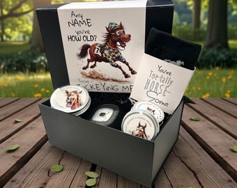 Custom Equestrian Jockey Gift Box – Horse Lover Birthday – Includes Socks, Beanie and Horse Treats
