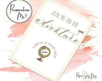 Surprise Trip Scratch Reveal Card: Personalized Travel Gift