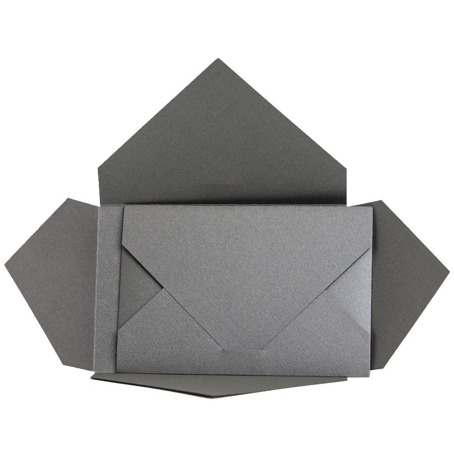 Grey Pearlescent Pocketfold Invites Pocket invitations DIY wallet cards 