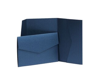 Sapphire Blue Pearlescent Wedding Card Invite. Luxury Cards. Wedding Stationery Idea. Pocketfold envelopes. Wallet Invite. Envelope Card.