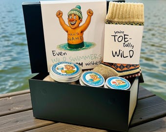 Wild Swimmer Care Package – Cold Water Swimming Gift with Beanie, Socks & Cosy Treats
