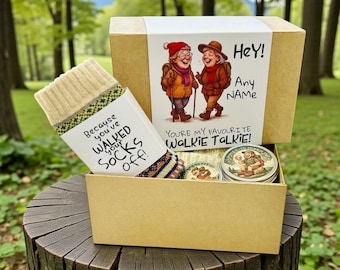 Walkie Talkies – Personalised Hiker and Walker Present with Socks, Beanie & Treats