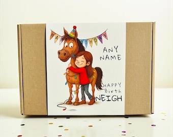 Personalized Horse Birthday Treat Box: Equine Gift Basket