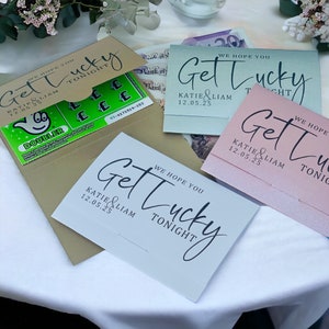 Porta biglietti della lotteria personalizzato Portafoglio gratta e vinci Lotto Bomboniera per matrimonio I VOSTRI NOMI Get Lucky Gratta e vinci Regali da tavolo