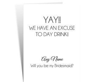 Personalised Bridesmaid Card. Personalized Chief Bridesmaid. Maid of Honour. Mate of Honor. Getting Married Card Wedding