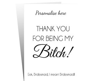 Personalised Thank you Bridesmaid Card. Personalized Chief Bridesmaid. Maid of Honour. Mate of Honor. Thankyou Wedding Thanks Bridesmaid