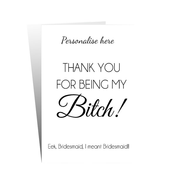 Personalised Thank you Bridesmaid Card. Personalized Chief Bridesmaid. Maid of Honour. Mate of Honor. Thankyou Wedding Thanks Bridesmaid