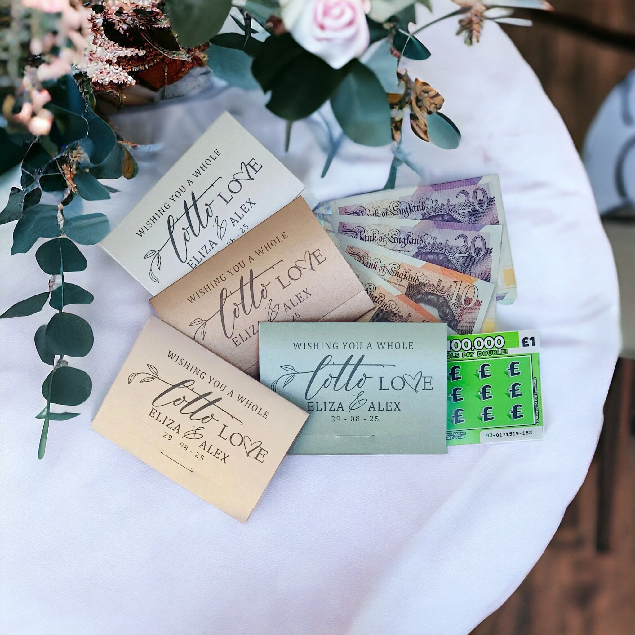 Wedding Favour Idea. Scratch Card Holder. Lottery Ticket Wallet. Personalised Favor. Lotto Table Gift. Scratcie Party Favours. YOUR COLOUR