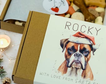 Personalized Christmas Dog Treat Box - Boxer Breed - Holiday Puppy Gift
