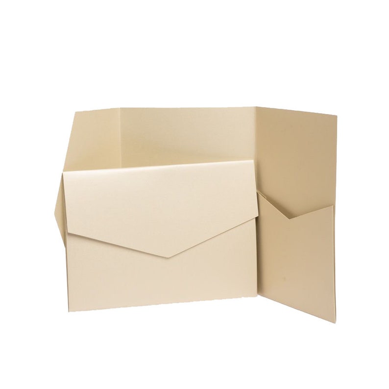 Champagne Pearlescent Pocketfold Invites 130mmx185mm