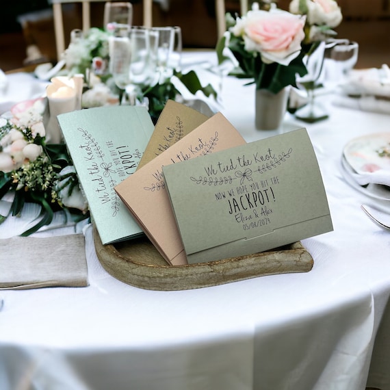 Wedding Favour Idea. Scratch Card Holder. Lottery Ticket Wallet. Personalised Favor. We tied the Knot
