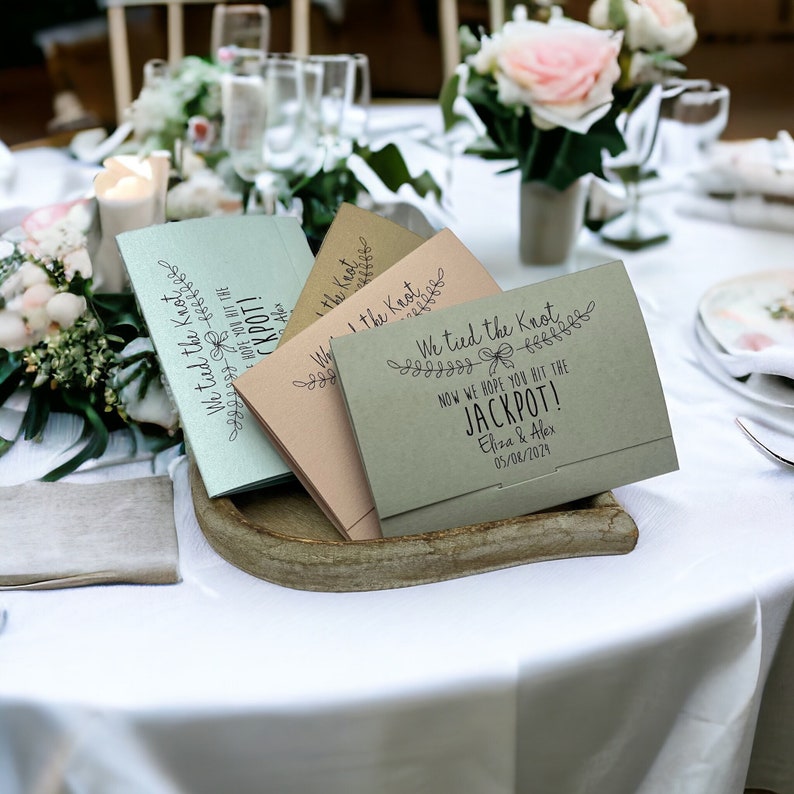 Wedding Favour Idea. Scratch Card Holder. Lottery Ticket Wallet. Personalised Favor. We tied the Knot image 1