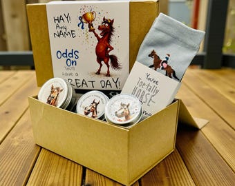 Personalized Equestrian Gift Box – Horse Lover Present with Socks & Beanie