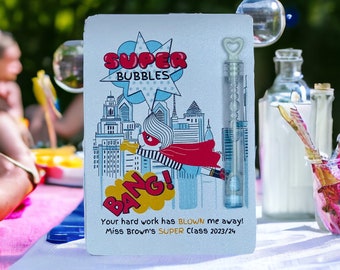 Personalized Superhero Bubble Favors: End of Term Gift