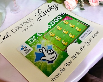 Personalized Wedding Favor Scratch Card Wallet: Eat, Drink & Be Lucky!