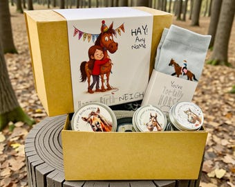 Personalized Equestrian Gift Box – It’s Your Birth-NEIGH  – Includes Socks, Beanie and Treats