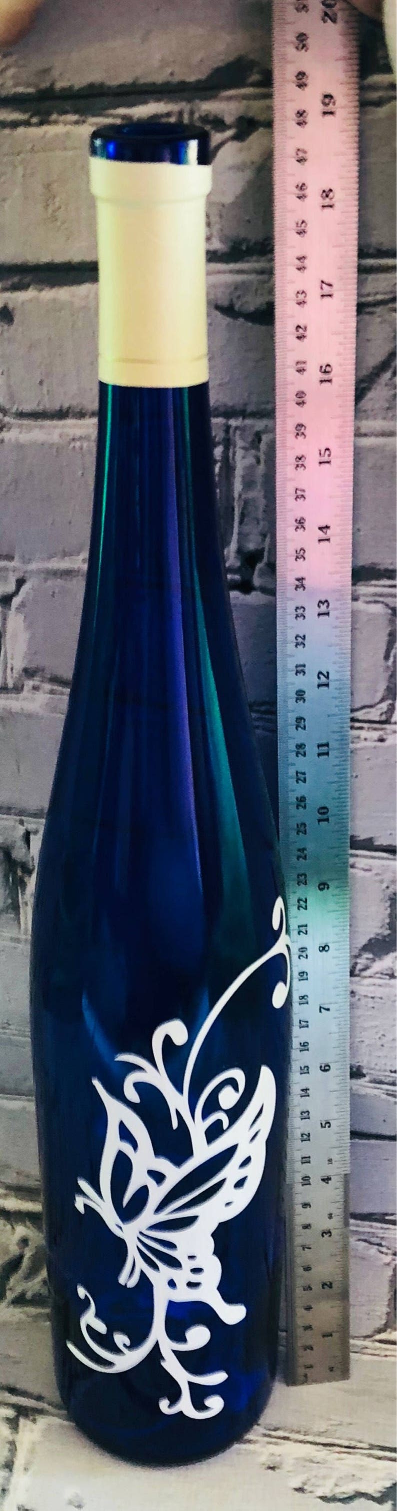 Lighted Wine Bottle Tall Wine Bottle Royal Blue Bottle Etsy