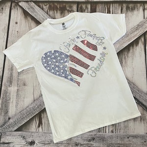Flag Shirt | Patriotic Shirt | Sequin Shirt | 4th of July Shirt | Memorial Day Tee | Heart Flag Shirt | Patriotic Gift | Birthday Gift