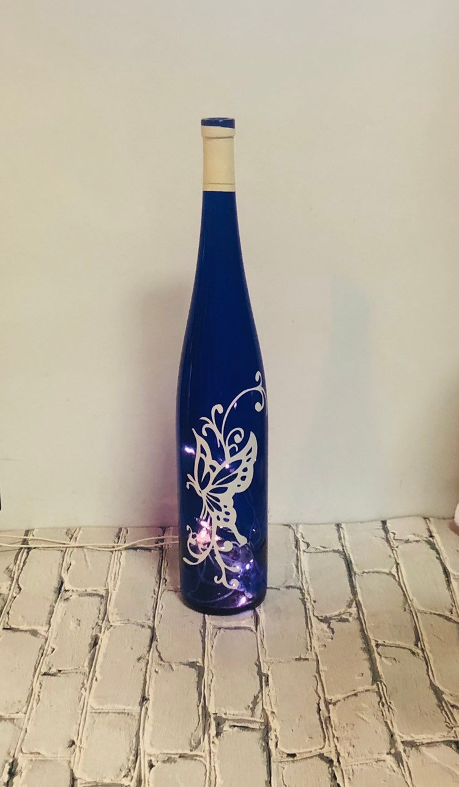 Lighted Wine Bottle Tall Wine Bottle Royal Blue Bottle Etsy