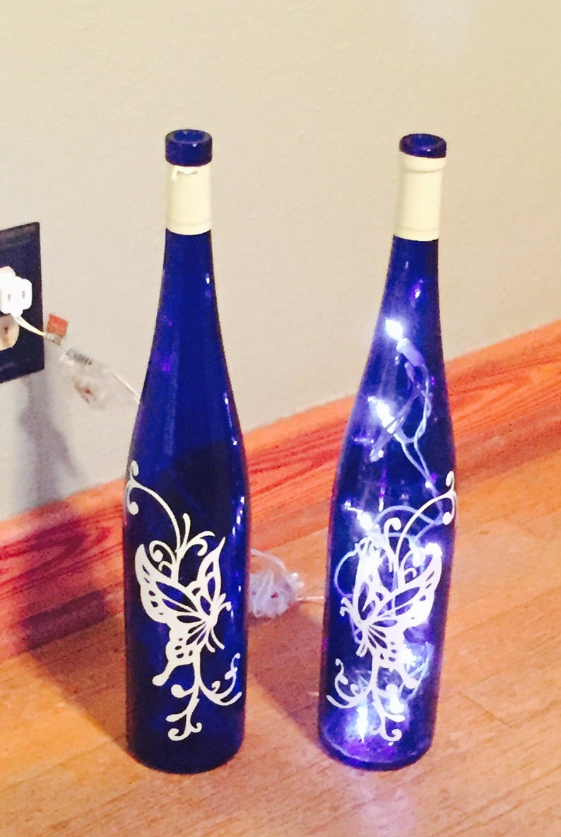 Lighted Wine Bottle Tall Wine Bottle Royal Blue Bottle Etsy Canada