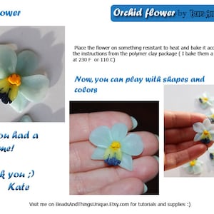 Orchid Flower tutorial, caboson tutorial, polymer clay tutorial, polymer clay orchid flower, orchid tutorial, flower tutorial image 1