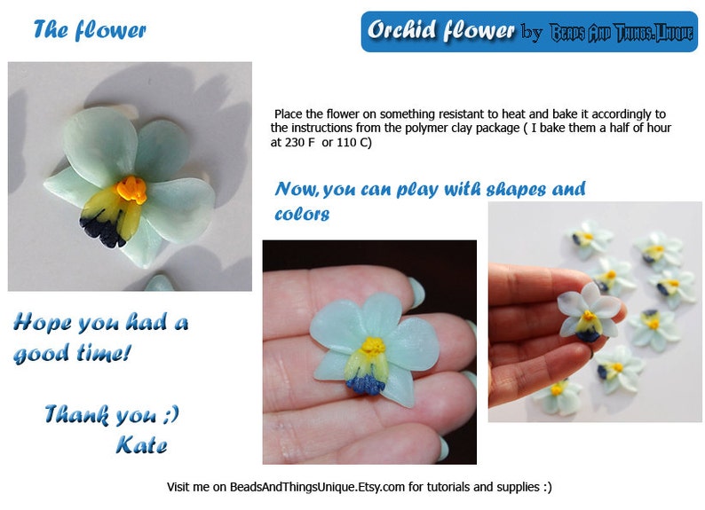 Orchid Flower tutorial, caboson tutorial, polymer clay tutorial, polymer clay orchid flower, orchid tutorial, flower tutorial image 1