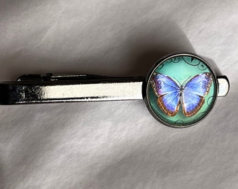 Blaue Schmetterling Krawattenklammer, Vatertagsgeschenk, Gun Metal oder Bronze