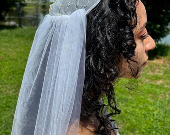 Beaded Juliet Cap Wedding Veil, Soft Tulle, Vintage Style, 1 Tier Veil