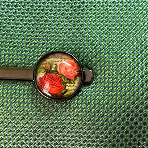 Wedding Red Roses Tie Clip Tie Bar Father&#39;s Day Gift For Him Groomsmen Gift Idea Best Man Gift Mens jewelry Accessories Nature tie clip