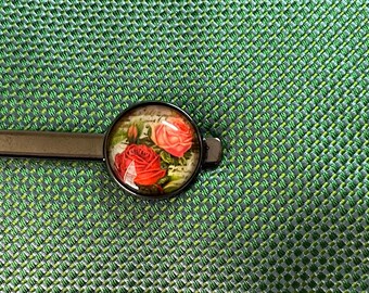 Krawattenklammer mit roten Rosen, Antik Bronze oder Gun Metal Finish