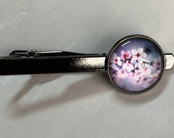 Kirschblüten Krawattenklammer, Natur inspirierte Gun Metal Krawattenklammer