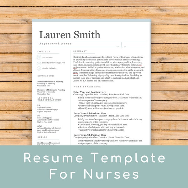 Nursing Resume, Blue Registered Nurse Clean Resume Template, Medical Resume, Nursing Career Hospital