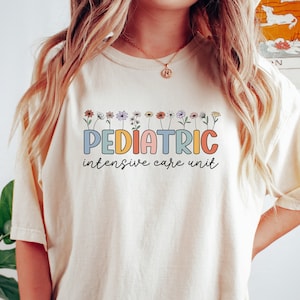 Floral Pediatric Intensive Care Unit Shirt, PICU Tee, Gift for Pediatric Nurse, Peds Critical Care Graduation, Cute T-Shirt Medical image 1