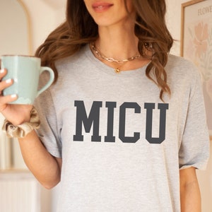 Sporty Collegiate ICU Shirt, Medical MICU Nurse Gift, MICU Team Tee, Critical Intensive Care Comfy Shirt image 2