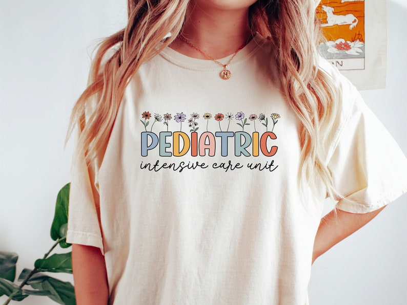 Floral Pediatric Intensive Care Unit Shirt, PICU Tee, Gift for Pediatric Nurse, Peds Critical Care Graduation, Cute T-Shirt Medical image 1