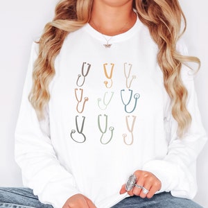 Boho Stethoscopes Medical Long Sleeve Shirt, Registered Nurse Gift, Cute Hospital Worker Tee, Winter Shirt for RN image 6