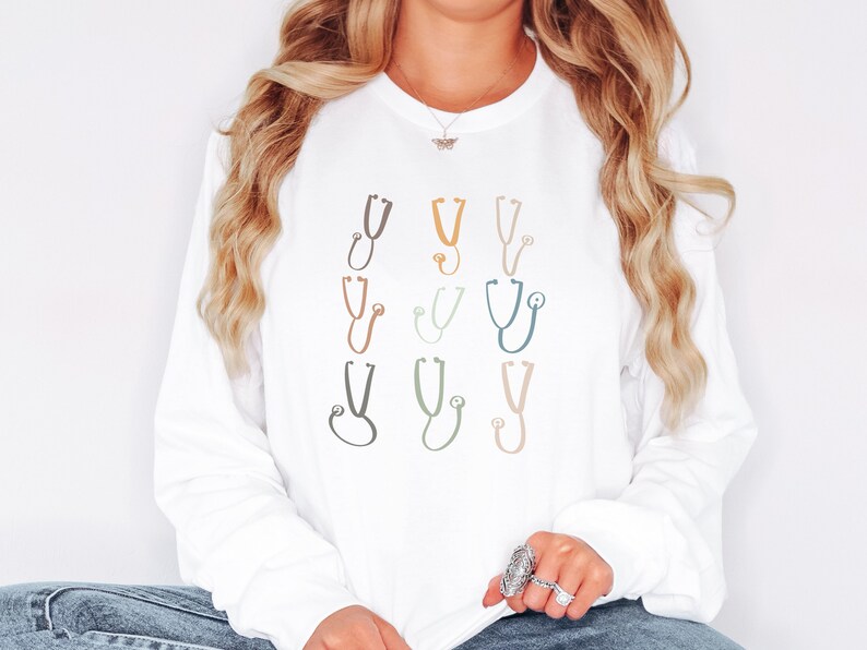 Boho Stethoscopes Medical Long Sleeve Shirt, Registered Nurse Gift, Cute Hospital Worker Tee, Winter Shirt for RN image 6