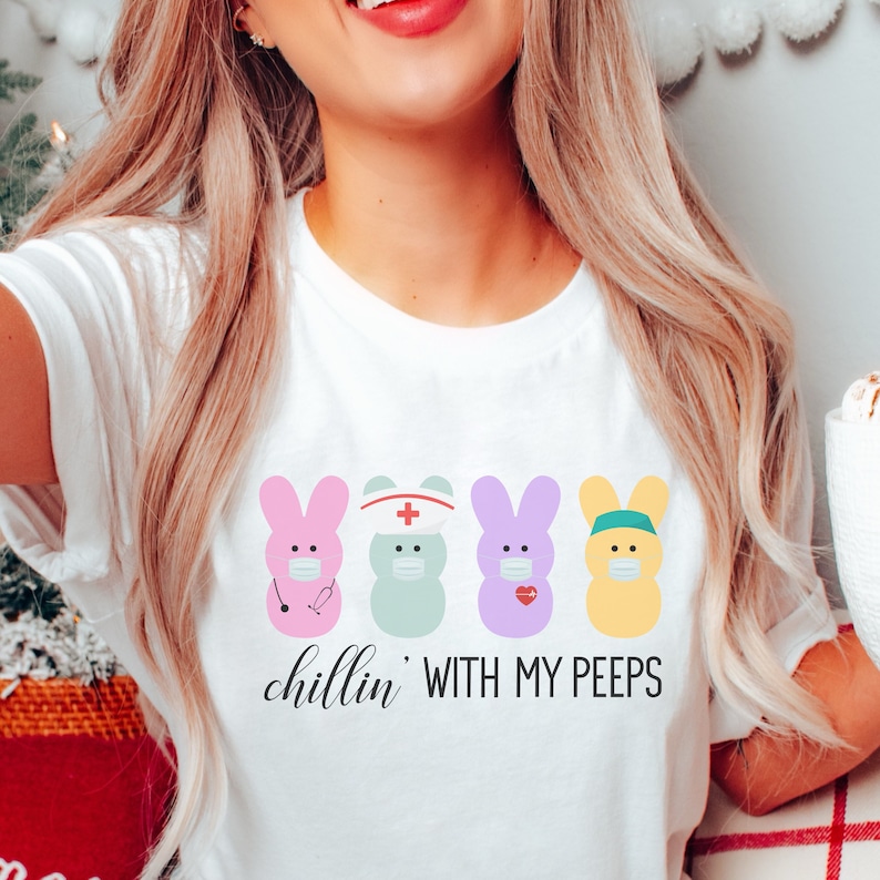 Medical Nurse Easter Shirt, Chillin With My PEEPs Respiratory Tee, Bunnies Hospital Easter Shirt, Emergency Nurse Gift image 1